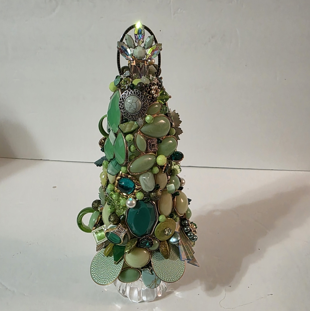 Hand Crafted Upcycled Gem Holiday Tree Figurine